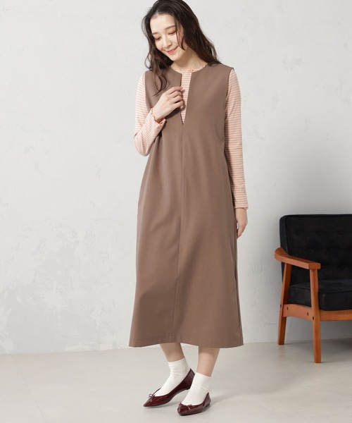 FOUND GOOD（ファウンドグッド）の「キーネックジャンスカ（ワンピース・レディース・ネイビー/ブラウン系3/ブラック・S/M/L）」の3枚目の写真