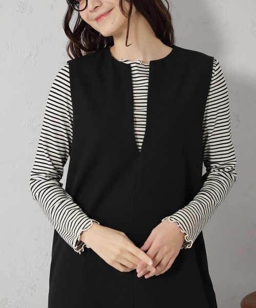 FOUND GOOD（ファウンドグッド）の「キーネックジャンスカ（ワンピース・レディース・ネイビー/ブラウン系3/ブラック・S/M/L）」の4枚目の写真