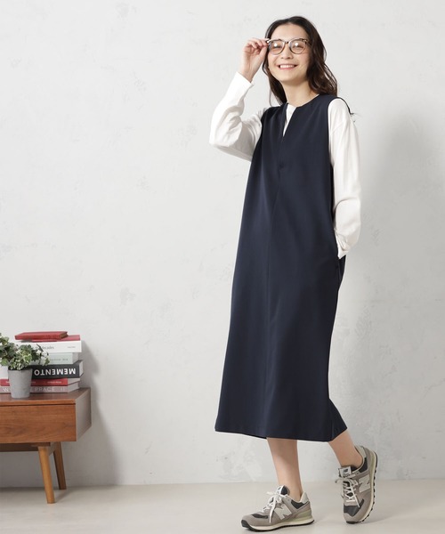 FOUND GOOD（ファウンドグッド）の「キーネックジャンスカ（ワンピース・レディース・ネイビー/ブラウン系3/ブラック・S/M/L）」の15枚目の写真