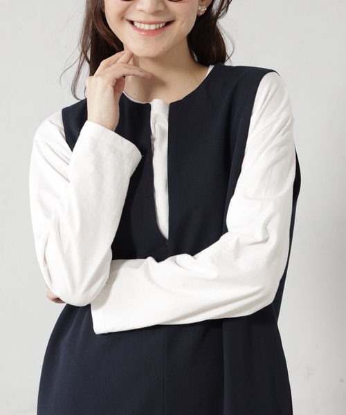FOUND GOOD（ファウンドグッド）の「キーネックジャンスカ（ワンピース・レディース・ネイビー/ブラウン系3/ブラック・S/M/L）」の13枚目の写真