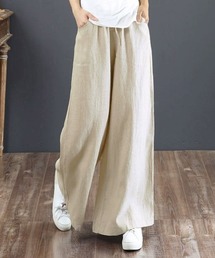 綿麻ワイドパンツ ロングパンツ春秋