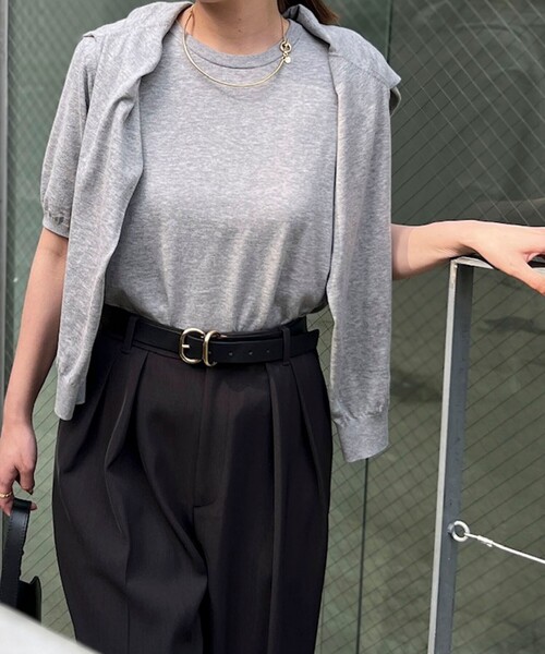 Rie Miller（リエミラー）の「《アンサンブル対応》《手洗い可能》GIZA COTTONベーシッククルーネックカーディガン（カーディガン/ボレロ・レディース・イエロー/ライトグレー/ブラック系その他/ブラック・38）」の8枚目の写真