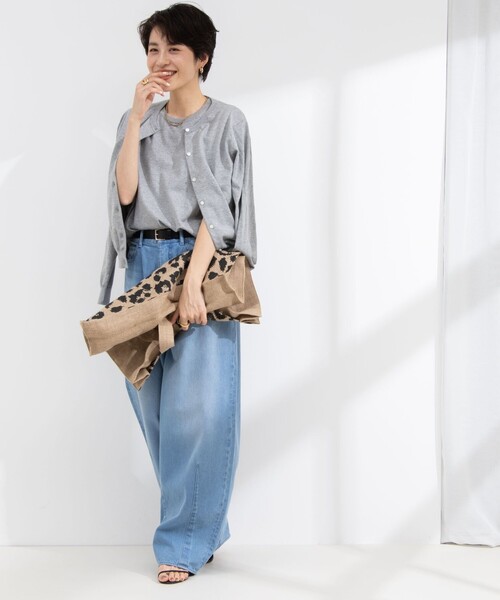 Rie Miller（リエミラー）の「《アンサンブル対応》《手洗い可能》GIZA COTTONベーシッククルーネックカーディガン（カーディガン/ボレロ・レディース・イエロー/ライトグレー/ブラック系その他/ブラック・38）」の12枚目の写真