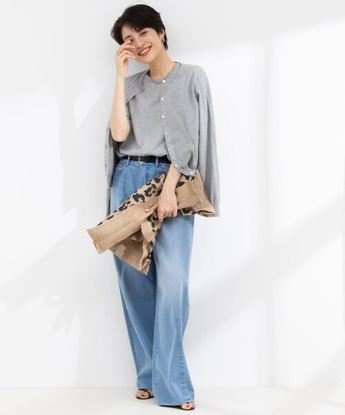 Rie Miller（リエミラー）の「《アンサンブル対応》《手洗い可能》GIZA COTTONベーシッククルーネックカーディガン（カーディガン/ボレロ・レディース・イエロー/ライトグレー/ブラック系その他/ブラック・38）」の13枚目の写真