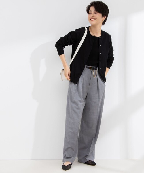Rie Miller（リエミラー）の「《アンサンブル対応》《手洗い可能》GIZA COTTONベーシッククルーネックカーディガン（カーディガン/ボレロ・レディース・イエロー/ライトグレー/ブラック系その他/ブラック・38）」の16枚目の写真