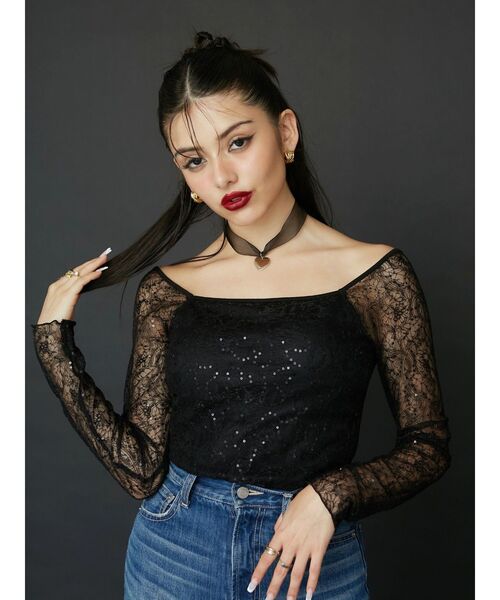 EVRIS（エヴリス）の「バックオープンレーストップス（Tシャツ/カットソー・レディース・その他1/ホワイト/ブラック・FREE）」の11枚目の写真