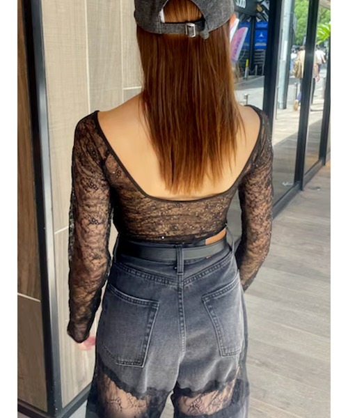 EVRIS（エヴリス）の「バックオープンレーストップス（Tシャツ/カットソー・レディース・その他1/ホワイト/ブラック・FREE）」の3枚目の写真