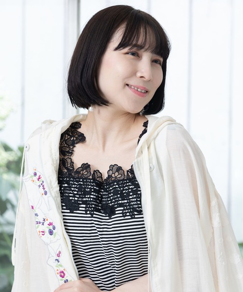 ScoLar(スカラー)の「142610:花ヨークレース×ボーダータンクトップ(タンクトップ・レディース・オレンジ/ピンク/ブラック・M)」の5枚目の写真