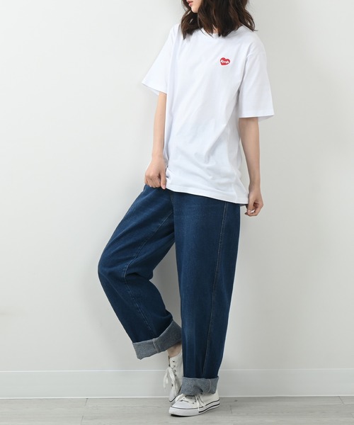 セール】[ROUXDI PERFE ルゥディパフィー]ハート柄ロゴ刺繍Tシャツ（T