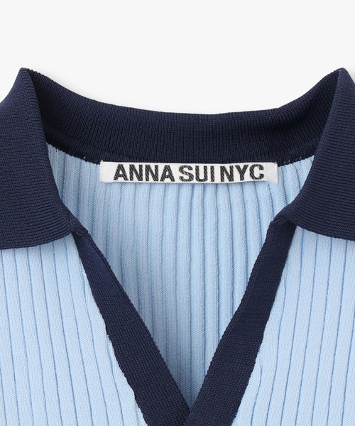 anna sui nyc(アナ スイ エヌ ワイ シー)の「配色チアーリブニットポロ(ポロシャツ・レディース・ブラック/サックスブルー/ホワイト・M/S)」の5枚目の写真