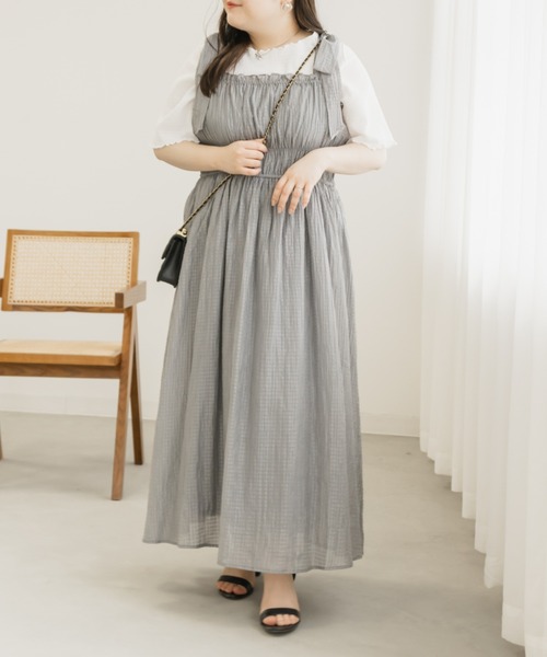 CLETTE（クレット）の「肩リボンギャザーワンピース（ワンピース・レディース・グレー/ブラック・3L/4L/LL）」の10枚目の写真