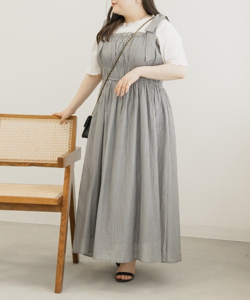 CLETTE（クレット）の「肩リボンギャザーワンピース（ワンピース・レディース・グレー/ブラック・3L/4L/LL）」の11枚目の写真