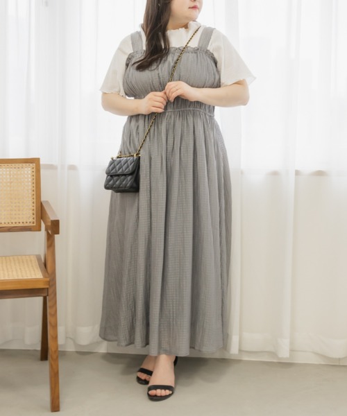 CLETTE（クレット）の「肩リボンギャザーワンピース（ワンピース・レディース・グレー/ブラック・3L/4L/LL）」の14枚目の写真