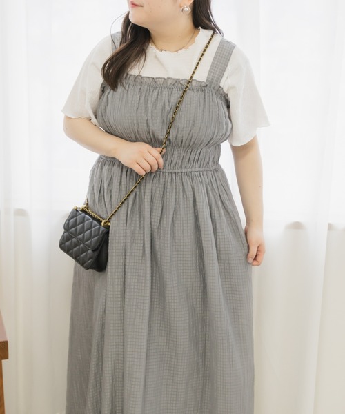 CLETTE（クレット）の「肩リボンギャザーワンピース（ワンピース・レディース・グレー/ブラック・3L/4L/LL）」の15枚目の写真