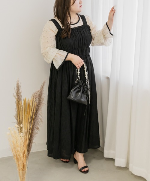 CLETTE（クレット）の「肩リボンギャザーワンピース（ワンピース・レディース・グレー/ブラック・3L/4L/LL）」の8枚目の写真