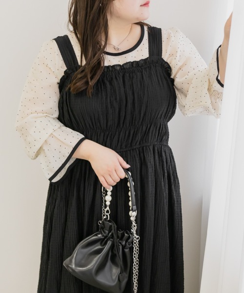 CLETTE（クレット）の「肩リボンギャザーワンピース（ワンピース・レディース・グレー/ブラック・3L/4L/LL）」の9枚目の写真