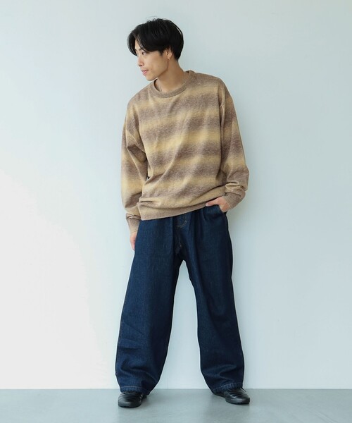 BEAMS(ビームス)の「フェード ボーダー クルーネックニット(ニット/セーター・メンズ・カーキ/パープル・X-LARGE/LARGE/MEDIUM/SMALL)」の3枚目の写真