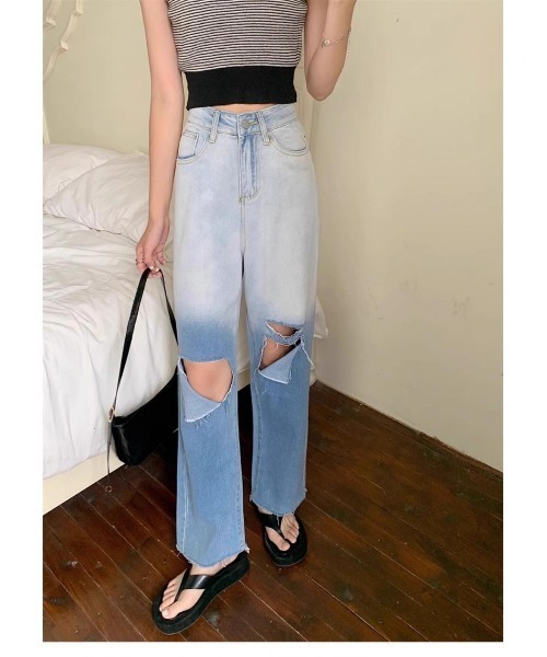 gossip！ロサンゼルス（ゴシップロサンゼルス）の「グラデーションカットアウト　ダメージデニムパンツ（デニムパンツ・レディース・ライトブルー・S/M/L）」の22枚目の写真
