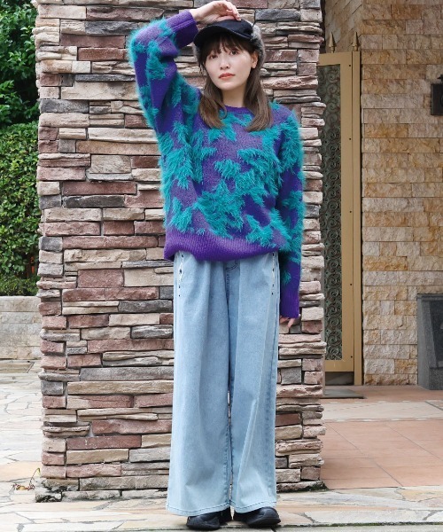 チチカカ（チチカカ）の「ヤクタッチフェザーニットプルオーバー（ニット/セーター・レディース・ブラック/パープル/アイボリー・FREE）」の13枚目の写真