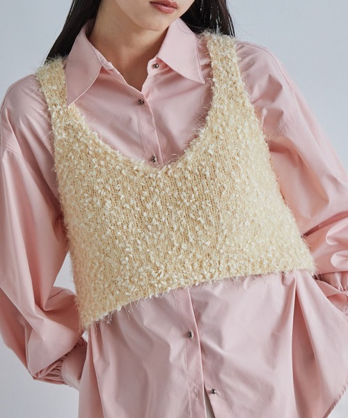 VIS(ビス)の「【前後2WAY】ポンポンシャギーニットビスチェ(キャミソール・レディース・キナリ/ブラック/グレー・FREE)」の1枚目の写真