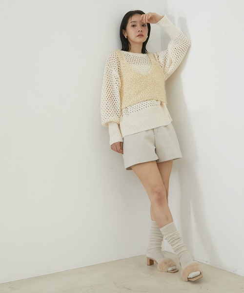 VIS(ビス)の「【前後2WAY】ポンポンシャギーニットビスチェ(キャミソール・レディース・キナリ/ブラック/グレー・FREE)」の11枚目の写真