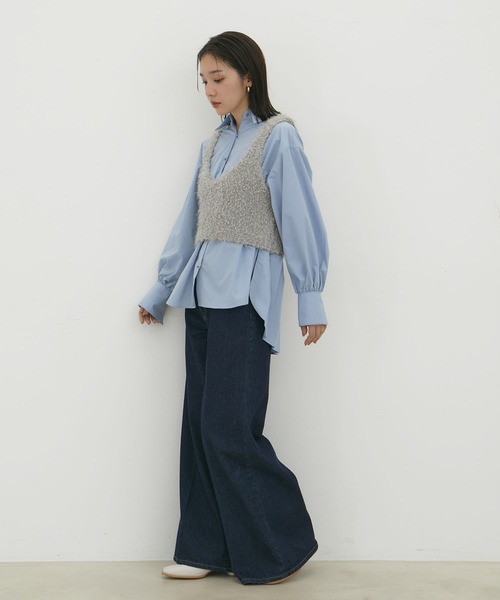 VIS(ビス)の「【前後2WAY】ポンポンシャギーニットビスチェ(キャミソール・レディース・キナリ/ブラック/グレー・FREE)」の10枚目の写真