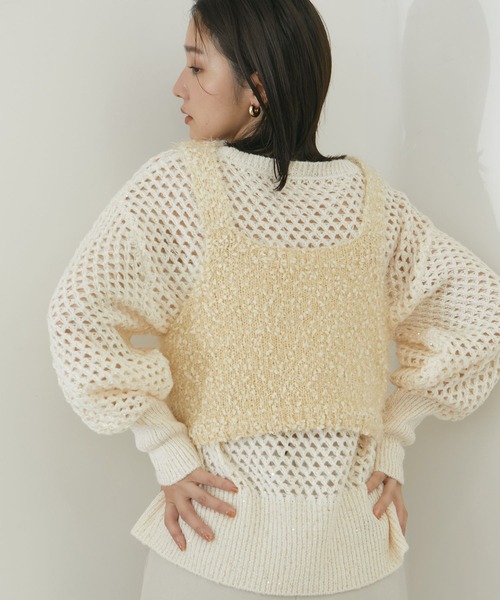 VIS(ビス)の「【前後2WAY】ポンポンシャギーニットビスチェ(キャミソール・レディース・キナリ/ブラック/グレー・FREE)」の7枚目の写真