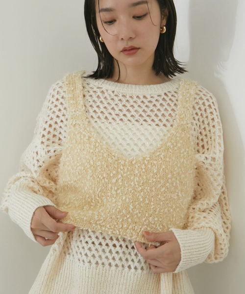 VIS(ビス)の「【前後2WAY】ポンポンシャギーニットビスチェ(キャミソール・レディース・キナリ/ブラック/グレー・FREE)」の6枚目の写真