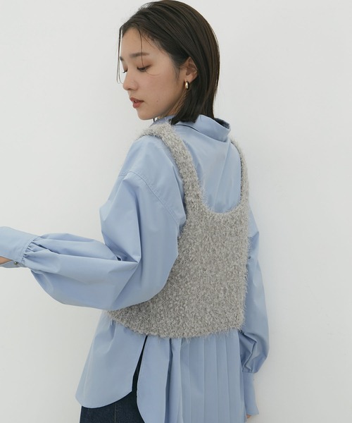 VIS(ビス)の「【前後2WAY】ポンポンシャギーニットビスチェ(キャミソール・レディース・キナリ/ブラック/グレー・FREE)」の5枚目の写真