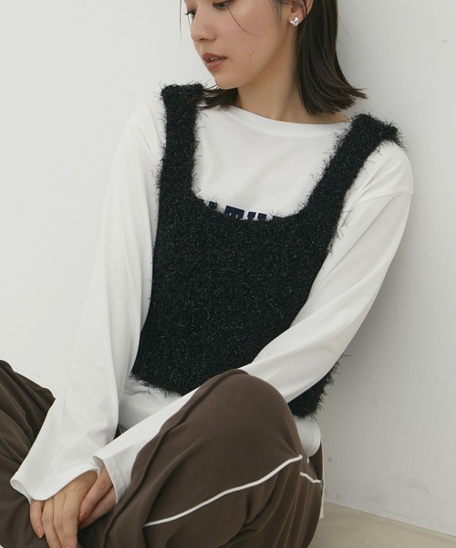 VIS(ビス)の「【前後2WAY】ポンポンシャギーニットビスチェ(キャミソール・レディース・キナリ/ブラック/グレー・FREE)」の18枚目の写真