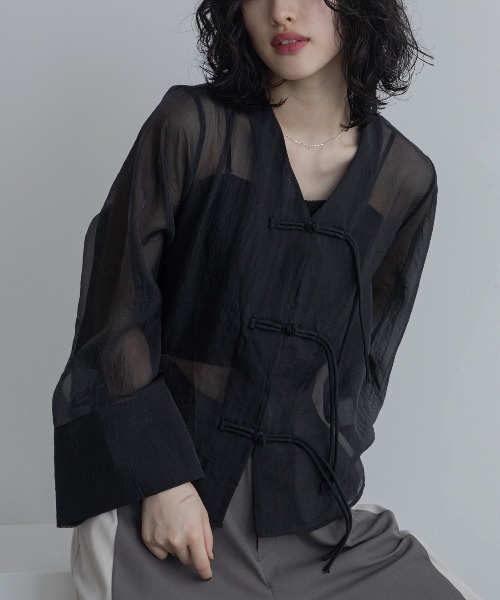 VACANCY（ヴァカンシー）の「チャイナシアーシャツジャケット（その他アウター・レディース・ブラック/ホワイト・FREE）」の3枚目の写真