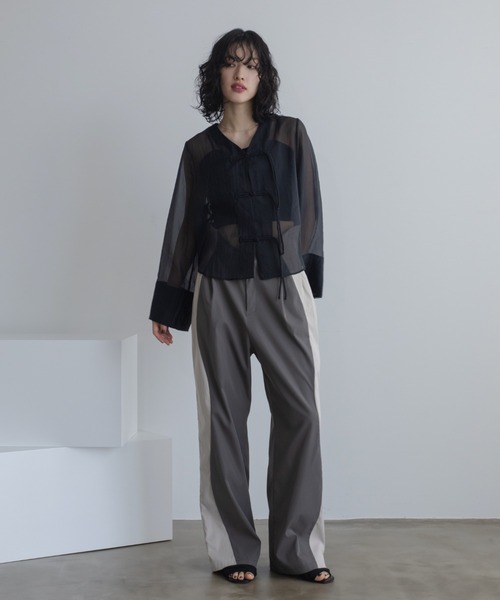 VACANCY（ヴァカンシー）の「チャイナシアーシャツジャケット（その他アウター・レディース・ブラック/ホワイト・FREE）」の9枚目の写真