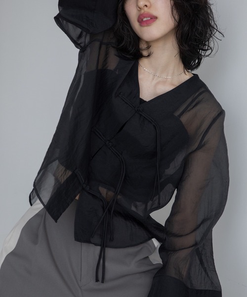 VACANCY（ヴァカンシー）の「チャイナシアーシャツジャケット（その他アウター・レディース・ブラック/ホワイト・FREE）」の5枚目の写真