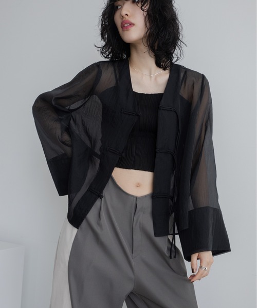 VACANCY（ヴァカンシー）の「チャイナシアーシャツジャケット（その他アウター・レディース・ブラック/ホワイト・FREE）」の14枚目の写真