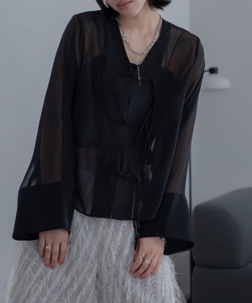 ★SALE picone シアーシャツジャケット ラインドローイングプリントジャケット /日本製/洗える(その他の