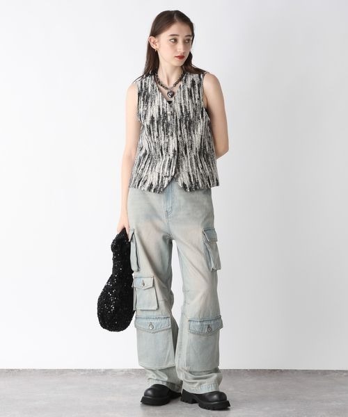 JEANASIS（ジーナシス）の「アソートマテリアルレトロジレ/146874（ベスト・レディース・ブラック系その他/ブラウン/ブラック・FREE）」の4枚目の写真