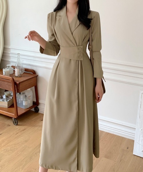 【セール】ウエストマーク開襟Aラインテーラーワンピース（ワンピース）｜ECLIN（エクラン）