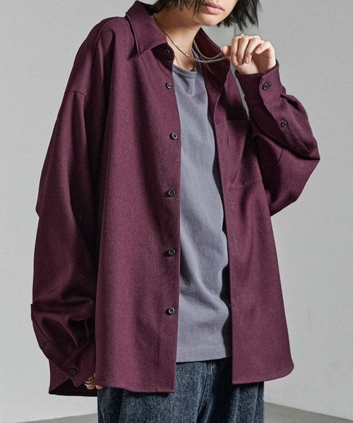 CIYOT（シヨウト）の「【CIYOT-シヨウト-】ラスターレスウールライクオーバーサイズシャツ（シャツ/ブラウス・メンズ・ベージュ系/ホワイト/ダークグレー/ダークブラウン系/グレー系/チャコールグレー/グレー/サックスブルー/ワイン/グレイッシュブルー・M/L）」の10枚目の写真