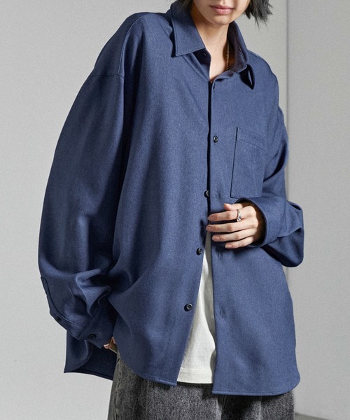 CIYOT（シヨウト）の「【CIYOT-シヨウト-】ラスターレスウールライクオーバーサイズシャツ（シャツ/ブラウス・メンズ・ベージュ系/ホワイト/ダークグレー/ダークブラウン系/グレー系/チャコールグレー/グレー/サックスブルー/ワイン/グレイッシュブルー・M/L）」の9枚目の写真