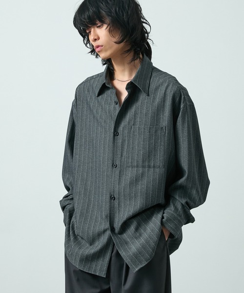 CIYOT（シヨウト）の「【CIYOT】ラスターレスウールライクオーバーサイズシャツ（シャツ/ブラウス・メンズ・ベージュ系/ホワイト/ダークグレー/ダークブラウン系/グレー系/チャコールグレー/グレー/サックスブルー/ワイン/グレイッシュブルー・M/L）」の17枚目の写真