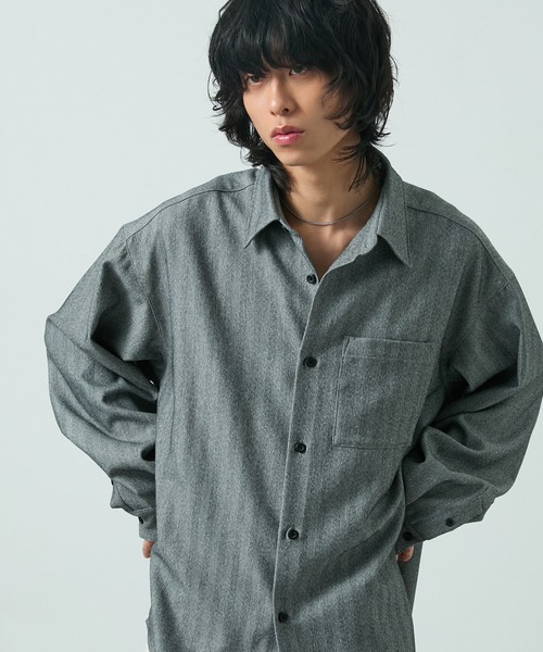 CIYOT（シヨウト）の「【CIYOT】ラスターレスウールライクオーバーサイズシャツ（シャツ/ブラウス・メンズ・ベージュ系/ホワイト/ダークグレー/ダークブラウン系/グレー系/チャコールグレー/グレー/サックスブルー/ワイン/グレイッシュブルー・M/L）」の14枚目の写真