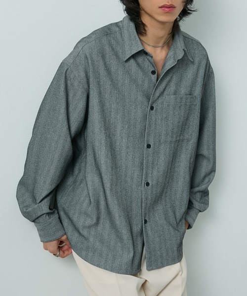CIYOT（シヨウト）の「【CIYOT】ラスターレスウールライクオーバーサイズシャツ（シャツ/ブラウス・メンズ・ベージュ系/ホワイト/ダークグレー/ダークブラウン系/グレー系/チャコールグレー/グレー/サックスブルー/ワイン/グレイッシュブルー・M/L）」の15枚目の写真