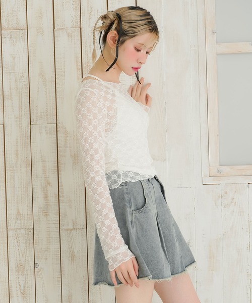 DearMyLoveRose(ディアマイラブローズ)の「フラワーレースシアートップス(Tシャツ/カットソー・レディース・ホワイト/ブラック・FREE)」の7枚目の写真