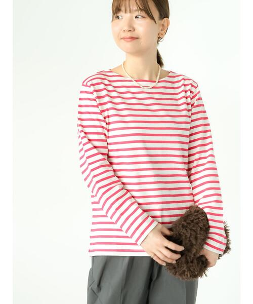 Lugnoncure(ルノンキュール)の「ボーダー長袖カットソー(Tシャツ/カットソー・レディース・グレー/オフホワイト/ピンク/モカ・F)」の5枚目の写真