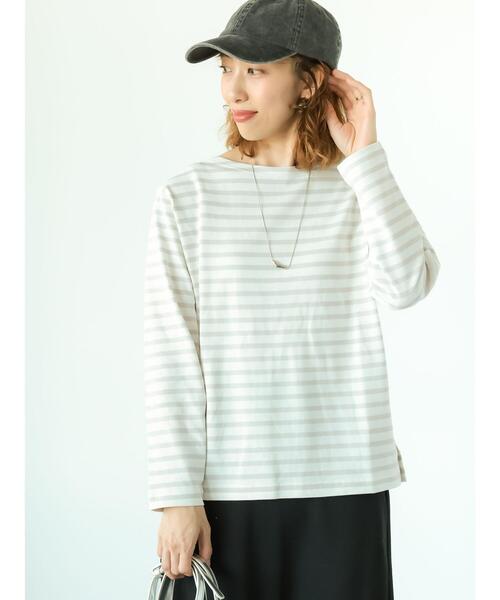Lugnoncure(ルノンキュール)の「ボーダー長袖カットソー(Tシャツ/カットソー・レディース・グレー/オフホワイト/ピンク/モカ・F)」の14枚目の写真