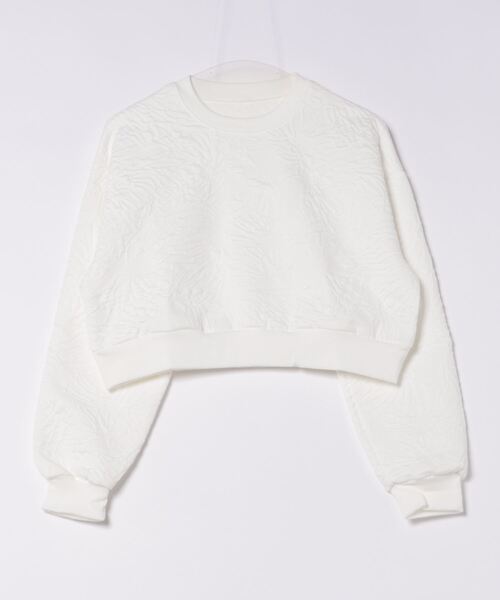 STYLEBLOCK（スタイルブロック）の「花柄ふくれジャガードカットソークロップドプルオーバー（Tシャツ/カットソー・レディース・アイボリー/ブラック/ホワイト/グレー・M）」の2枚目の写真