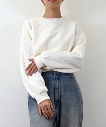 花柄ふくれジャガードカットソークロップドプルオーバー