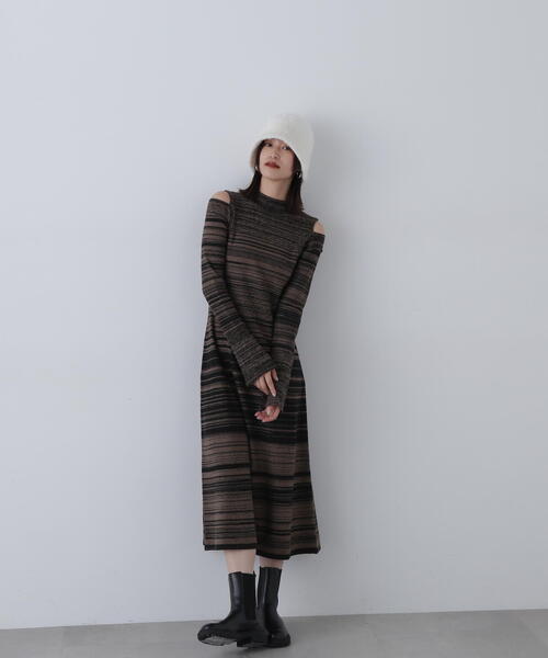 N.（N. Natural Beauty Basic）（エヌエヌナチュラルビューティーベーシック）の「◆コールドショルダーニットワンピース（ワンピース・レディース・ブラック/ブラウン系その他・MEDIUM）」の7枚目の写真