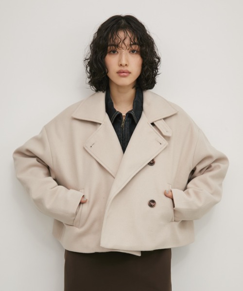 マスタードカラースタンドカラー アウター プリーツ ライク スタンドカラー ブルゾン