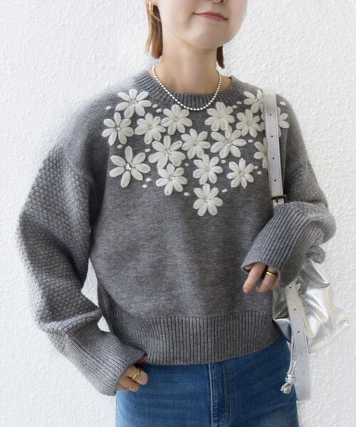 セブンテンバイミホオイカワ フラワーモチーフセーター S SHIPS｜【WEB限定】〈手洗い可能〉フラワー 刺繍 デザイン